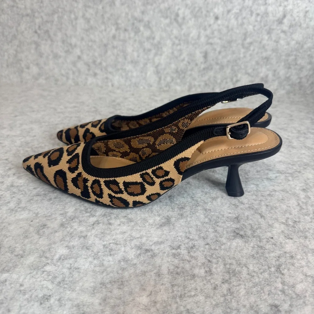Kelly & Katie Zaria Pumps Womens 9.5 Leopard Print Slingback Kitten Heel Shoes